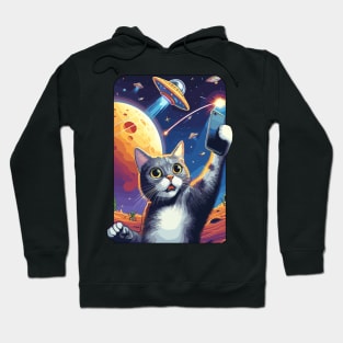 Cute And Funny Cat Selfie With UFOs Behind Hoodie